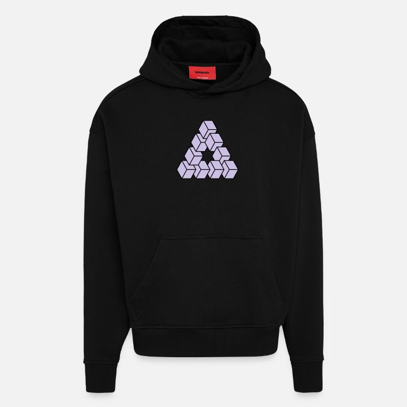 Optical illusion - Impossible figure - Sweat à capuche bio épais oversize fabriqué en UE - SOLID BLACK