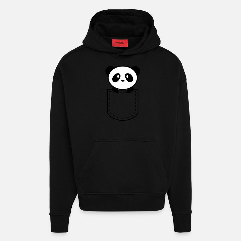 panda dans une poche - Sweat à capuche bio épais oversize fabriqué en UE - SOLID BLACK