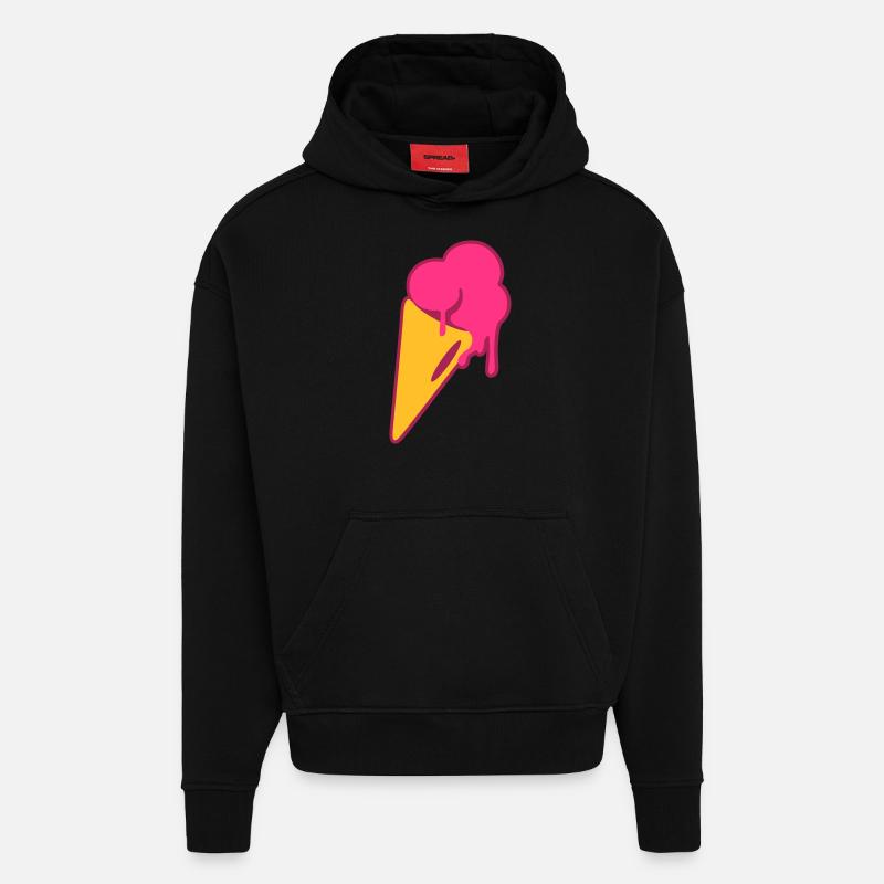 eis, Eiskrem, waffel, Sommer - Sweat à capuche bio épais oversize fabriqué en UE - SOLID BLACK