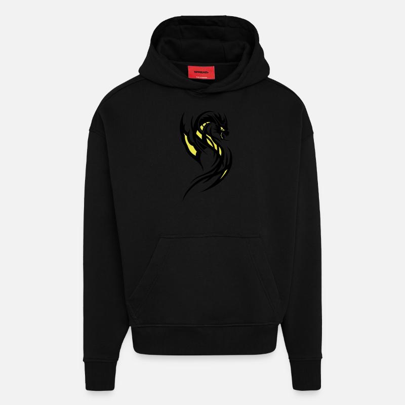 DRAGON ... - Sweat à capuche bio épais oversize fabriqué en UE - SOLID BLACK