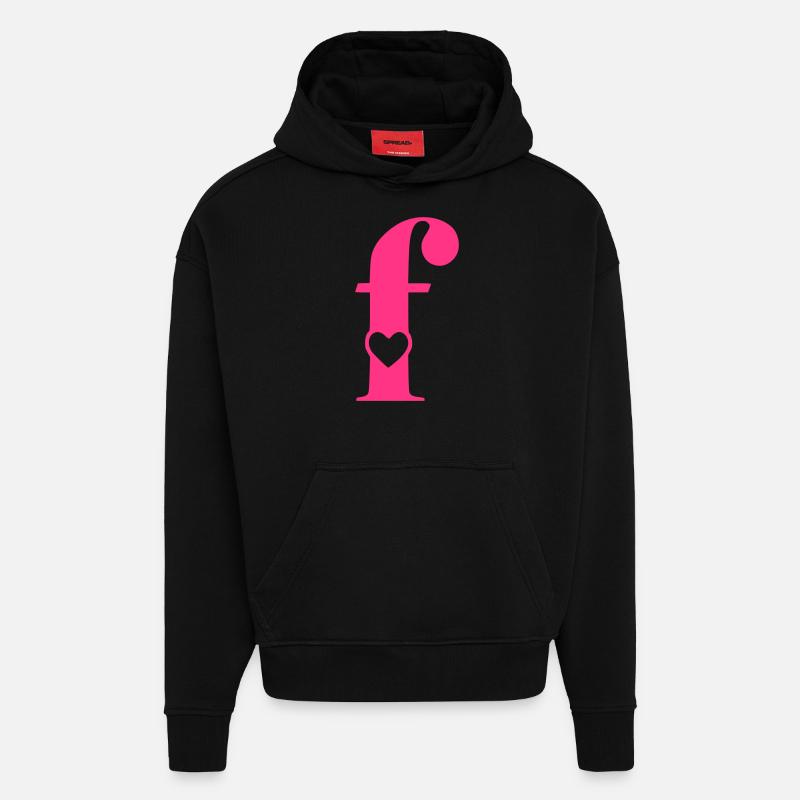 Buchstabe f Anfangsbuchstabe mit Herz - Hoodie- made by SPREAD  - SOLID BLACK