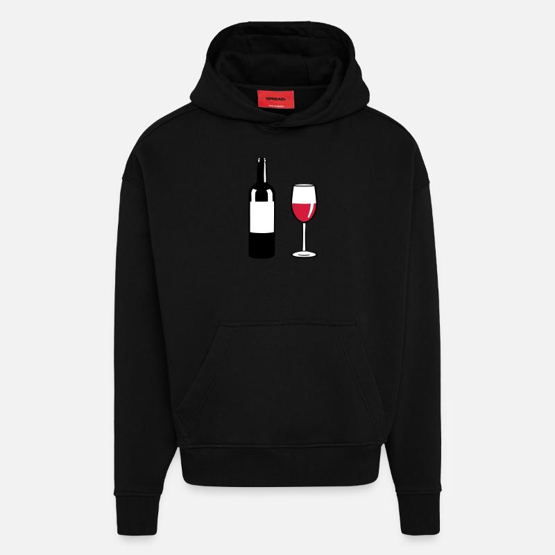 Weinflasche und Weinglas - Hoodie- made by SPREAD  - SOLID BLACK