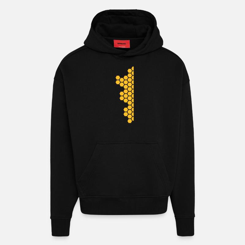Honeycombs Pattern - Sweat à capuche bio épais oversize fabriqué en UE - SOLID BLACK