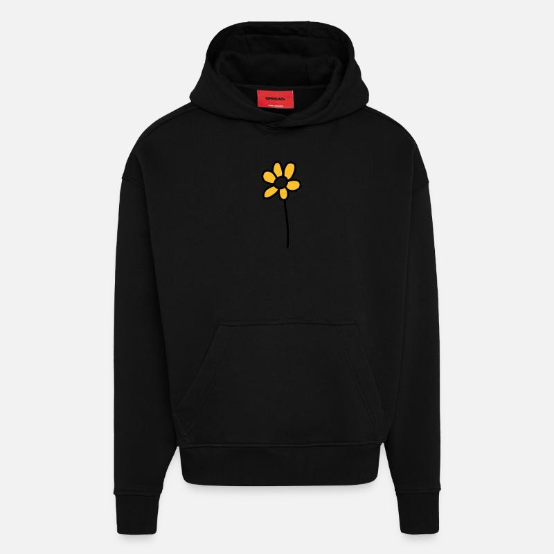 1 fleur - V2 - Sweat à capuche bio épais oversize fabriqué en UE - SOLID BLACK