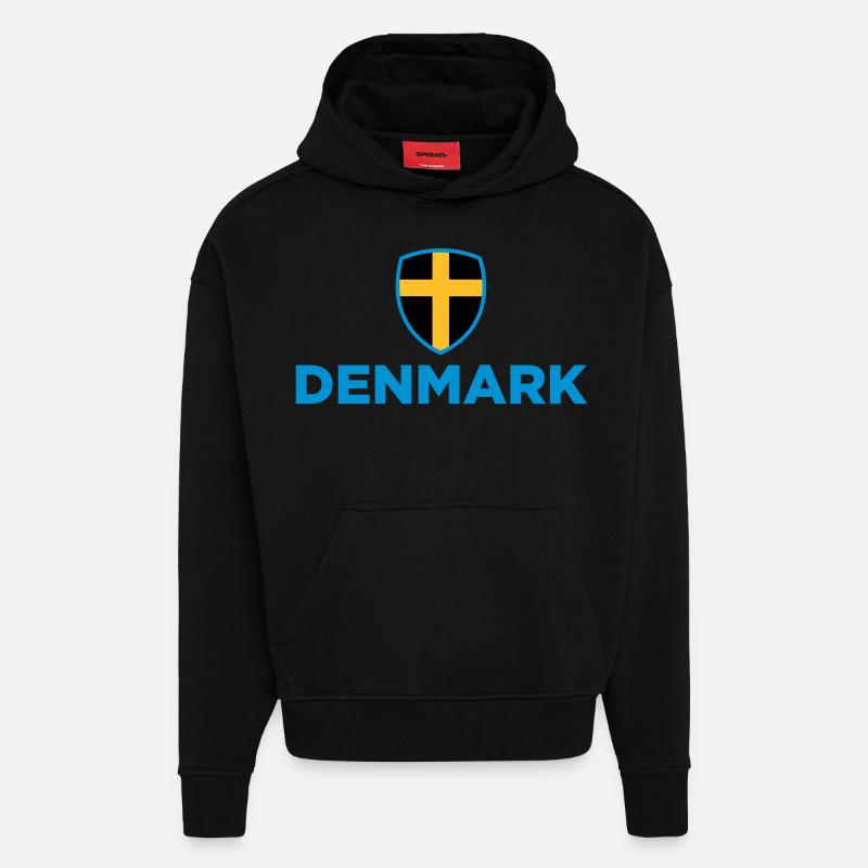 Drapeau national du Danemark - Sweat à capuche bio épais oversize fabriqué en UE - SOLID BLACK