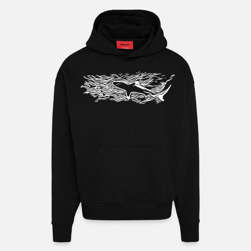 Silhouette de surface de requin - Sweat à capuche bio épais oversize fabriqué en UE - SOLID BLACK