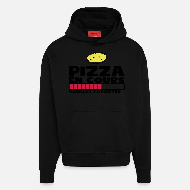 PIZZA EN COURS(+dessin) - Sweat à capuche bio épais oversize fabriqué en UE - SOLID BLACK