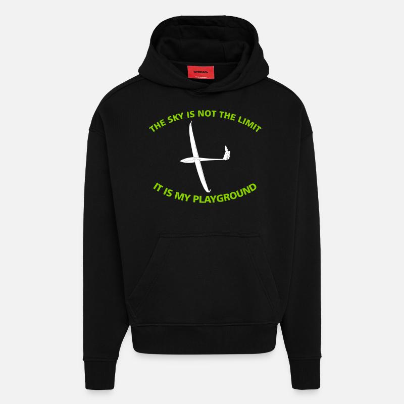 Cadeau de pilote de planeur - Sweat à capuche bio épais oversize fabriqué en UE - SOLID BLACK