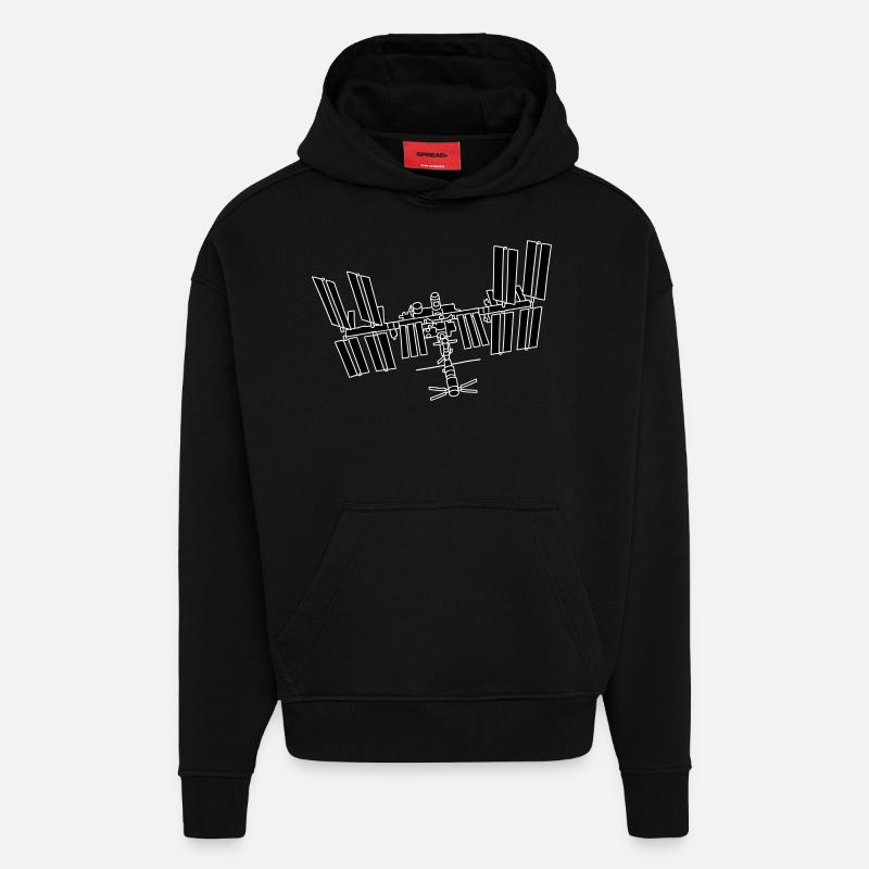Station spatiale ISS 2 - Sweat à capuche bio épais oversize fabriqué en UE - SOLID BLACK