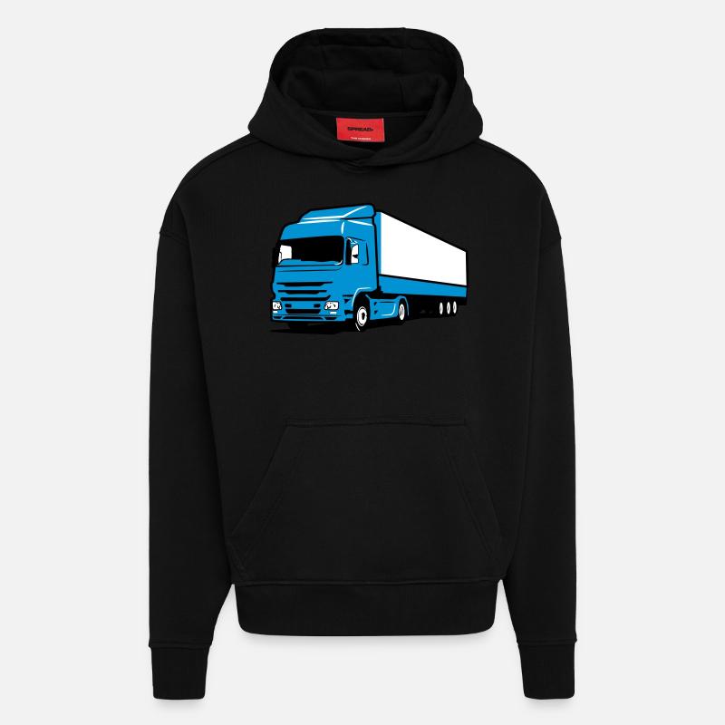 Route de camion camion - Sweat à capuche bio épais oversize fabriqué en UE - SOLID BLACK