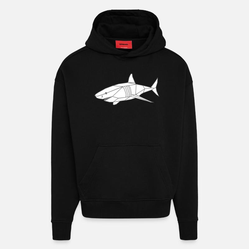 polygones requin - Sweat à capuche bio épais oversize fabriqué en UE - SOLID BLACK