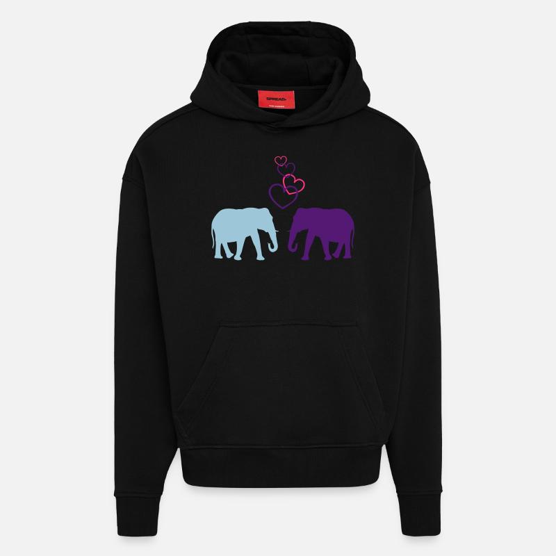 Elephant Love 01 - Hoodie- made by SPREAD  - SOLID BLACK