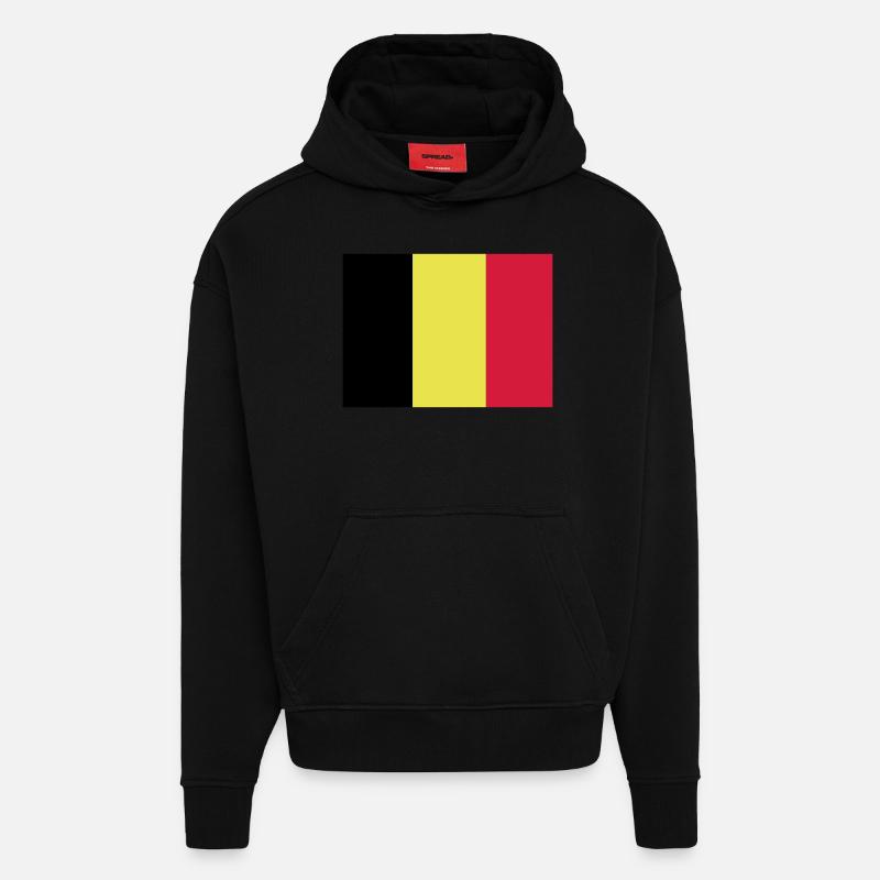 drapeau belge - Sweat à capuche bio épais oversize fabriqué en UE - SOLID BLACK