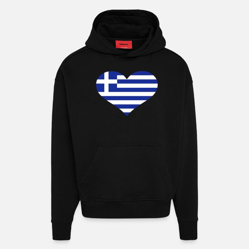 Grèce - Sweat à capuche bio épais oversize fabriqué en UE - SOLID BLACK