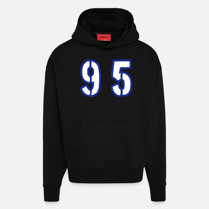 Symbole du chiffre 95 - Sweat à capuche bio épais oversize fabriqué en UE - SOLID BLACK