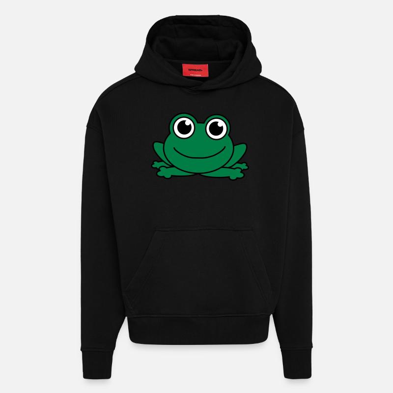 Mignon petit bébé grenouille - Sweat à capuche bio épais oversize fabriqué en UE - SOLID BLACK