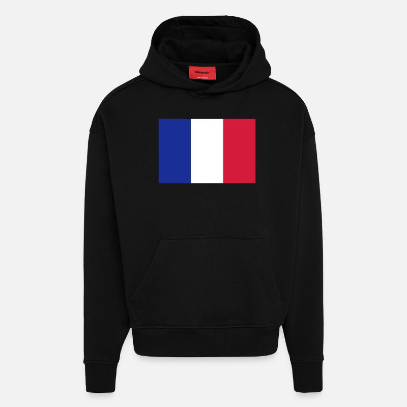 French Flag - Sweat à capuche bio épais oversize fabriqué en UE - SOLID BLACK