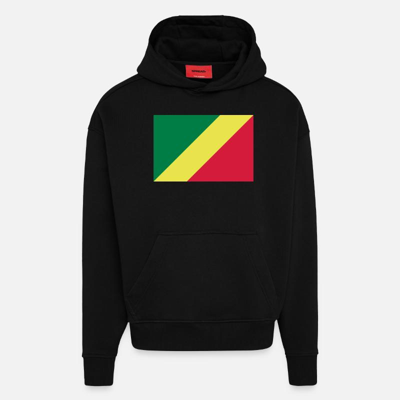 Drapeau Congo / Congo flag - Sweat à capuche bio épais oversize fabriqué en UE - SOLID BLACK