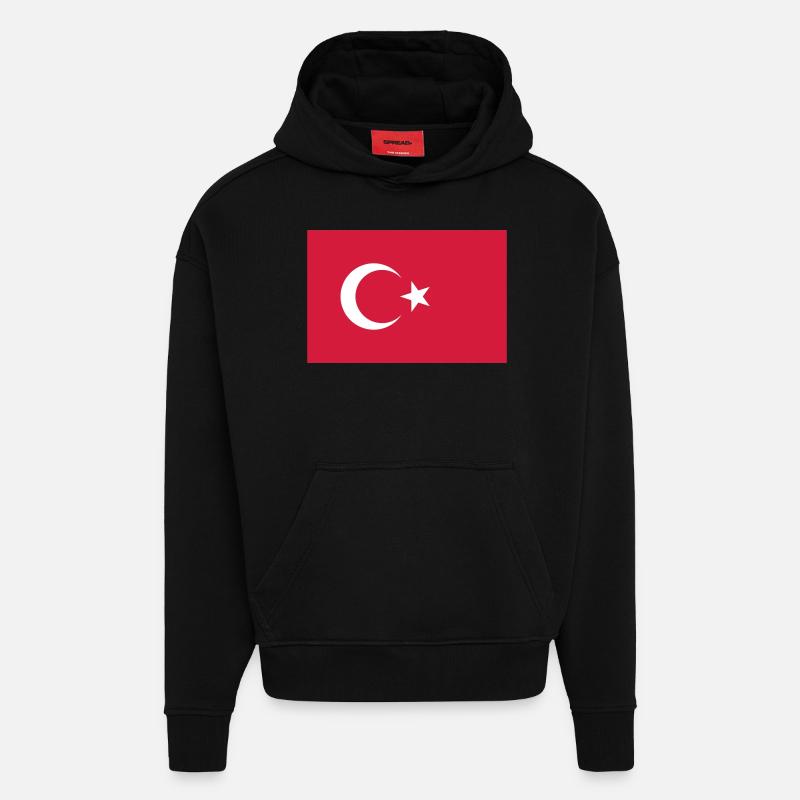 Turkey flag / Drapeau Turquie - Sweat à capuche bio épais oversize fabriqué en UE - SOLID BLACK