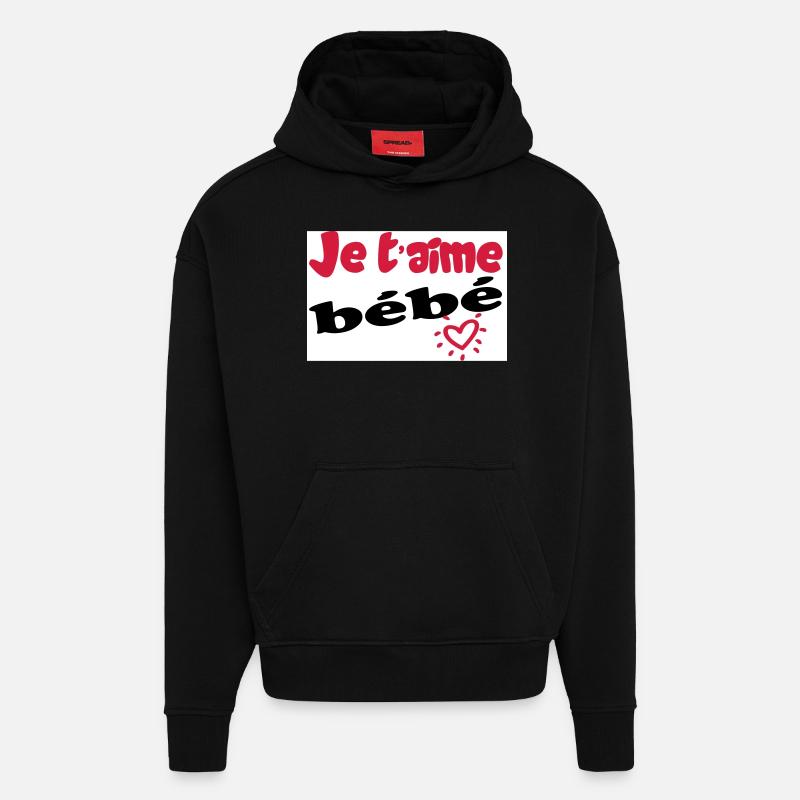 Je taime bébé - Sweat à capuche bio épais oversize fabriqué en UE - SOLID BLACK