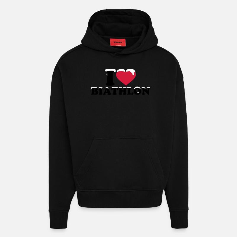 I love Biathlon - Sweat à capuche bio épais oversize fabriqué en UE - SOLID BLACK