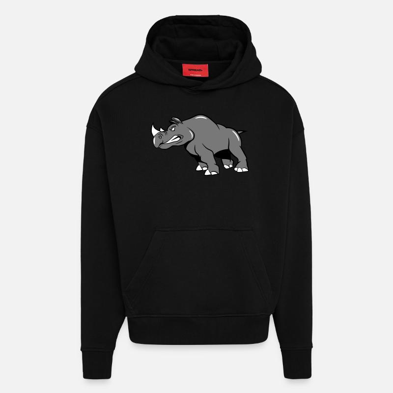 Rhino attaquant agressivement - Sweat à capuche bio épais oversize fabriqué en UE - SOLID BLACK
