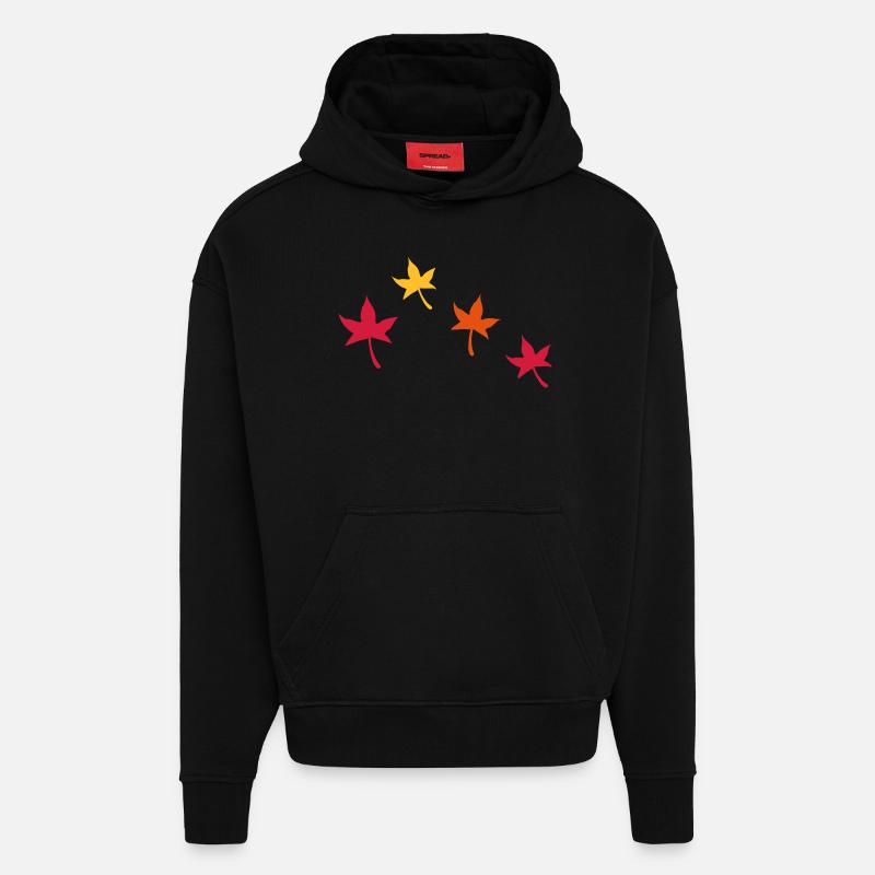 Feuilles d'automne - Sweat à capuche bio épais oversize fabriqué en UE - SOLID BLACK