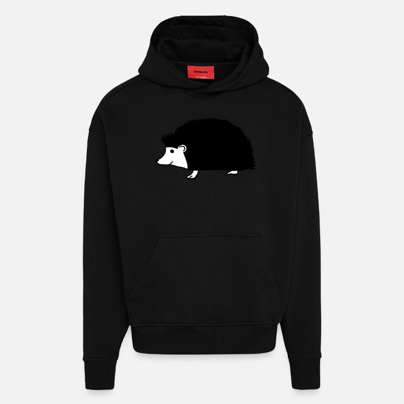 hand drawn hedgehog - Sweat à capuche bio épais oversize fabriqué en UE - SOLID BLACK