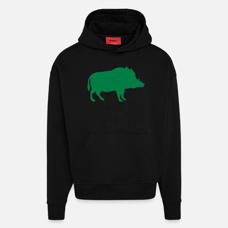 sanglier - Sweat à capuche bio épais oversize fabriqué en UE - SOLID BLACK