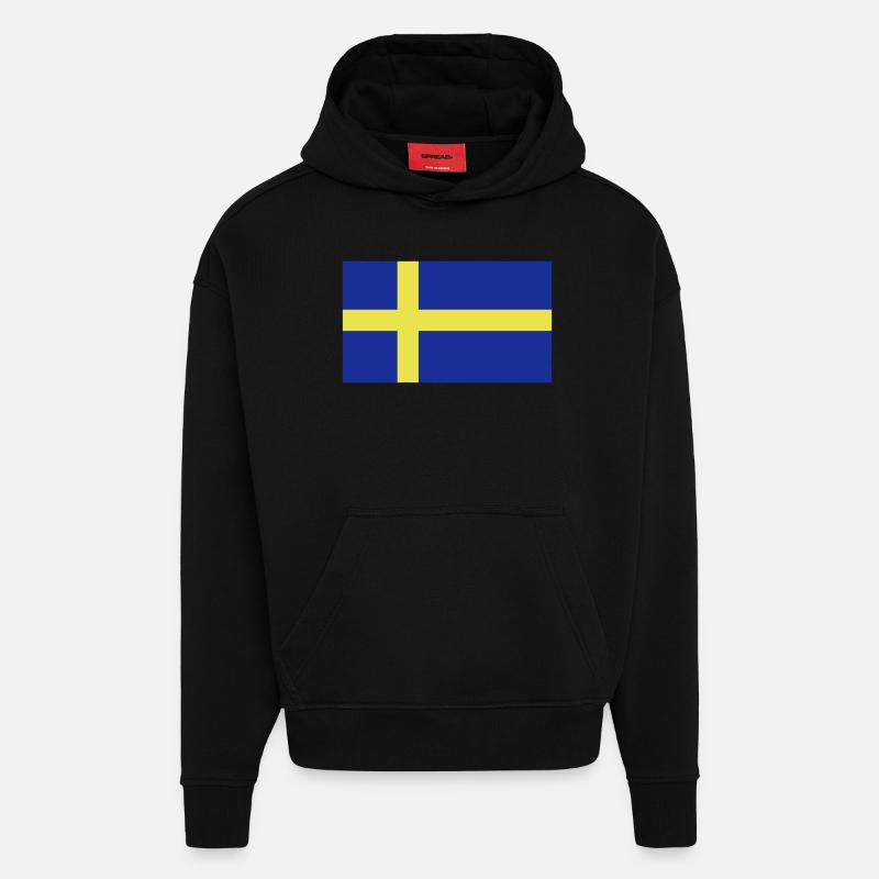 Suède, Suède, svenska, drapeau, drapeau - Sweat à capuche bio épais oversize fabriqué en UE - SOLID BLACK