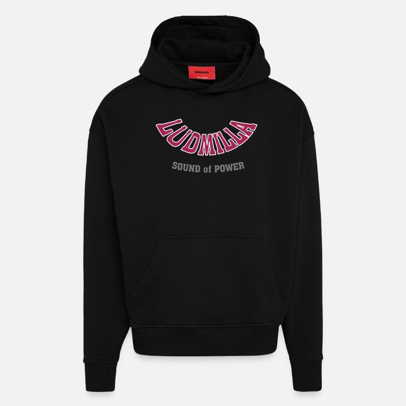 Lettrage Ludmilla Son de puissance - Sweat à capuche bio épais oversize fabriqué en UE - SOLID BLACK