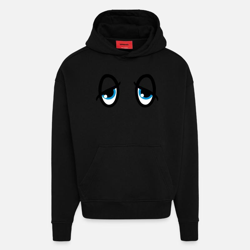 Bande dessinée fatiguée yeux - Sweat à capuche bio épais oversize fabriqué en UE - SOLID BLACK