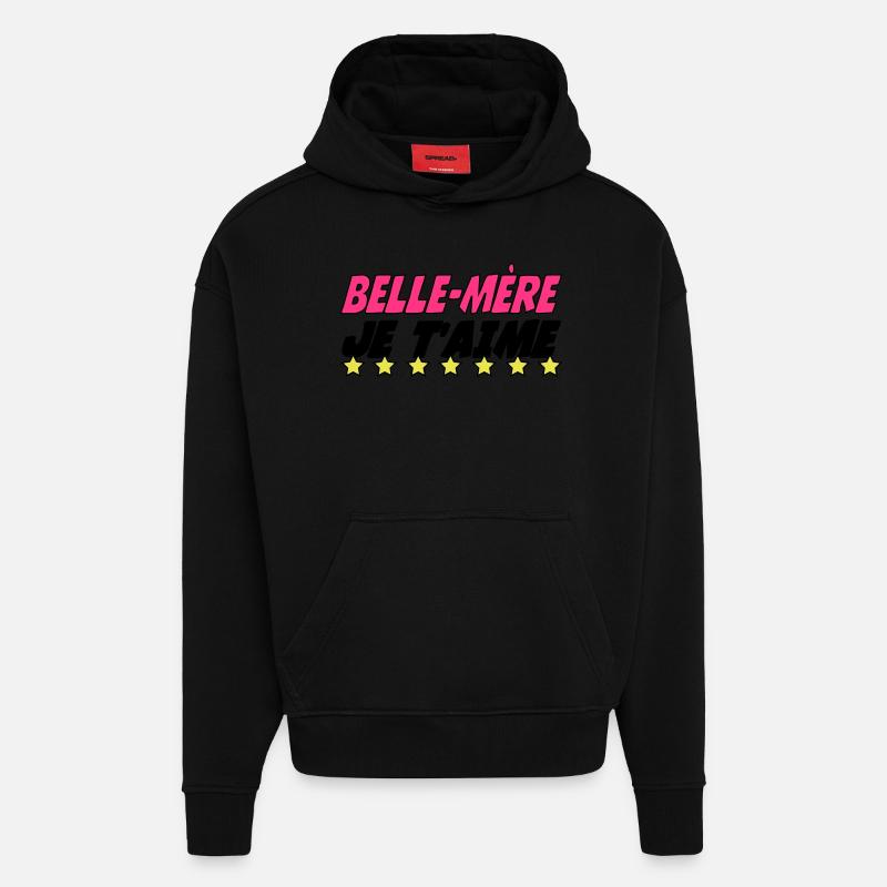 Belle Mère je t'aime - Sweat à capuche bio épais oversize fabriqué en UE - SOLID BLACK