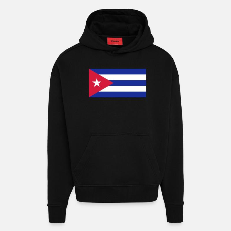cuba flag - Sweat à capuche bio épais oversize fabriqué en UE - SOLID BLACK