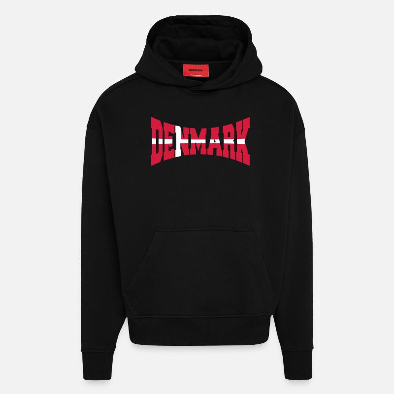 Denmark Danmark Flag Logo Design - Sweat à capuche bio épais oversize fabriqué en UE - SOLID BLACK