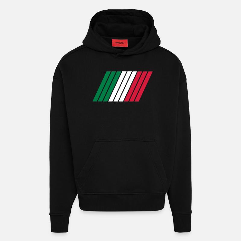 Rayures Italie - Sweat à capuche bio épais oversize fabriqué en UE - SOLID BLACK