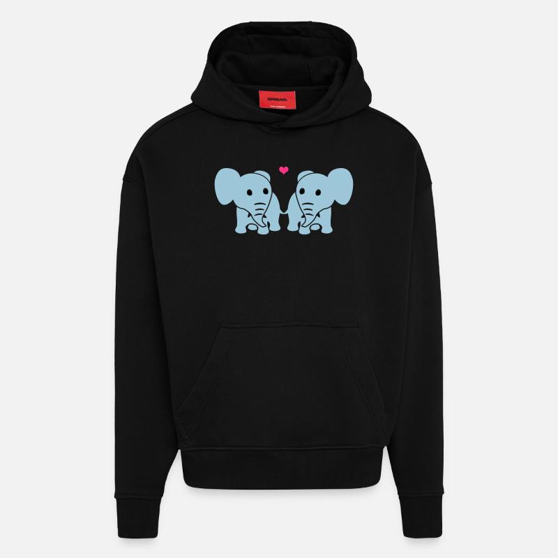 Les éléphants dans l'amour - Sweat à capuche bio épais oversize fabriqué en UE - SOLID BLACK