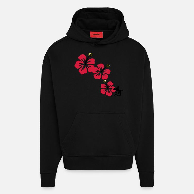 HIBISCUS mit GECKO - Hoodie- made by SPREAD  - SOLID BLACK