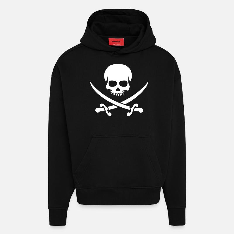 Crâne de pirate - Sweat à capuche bio épais oversize fabriqué en UE - SOLID BLACK