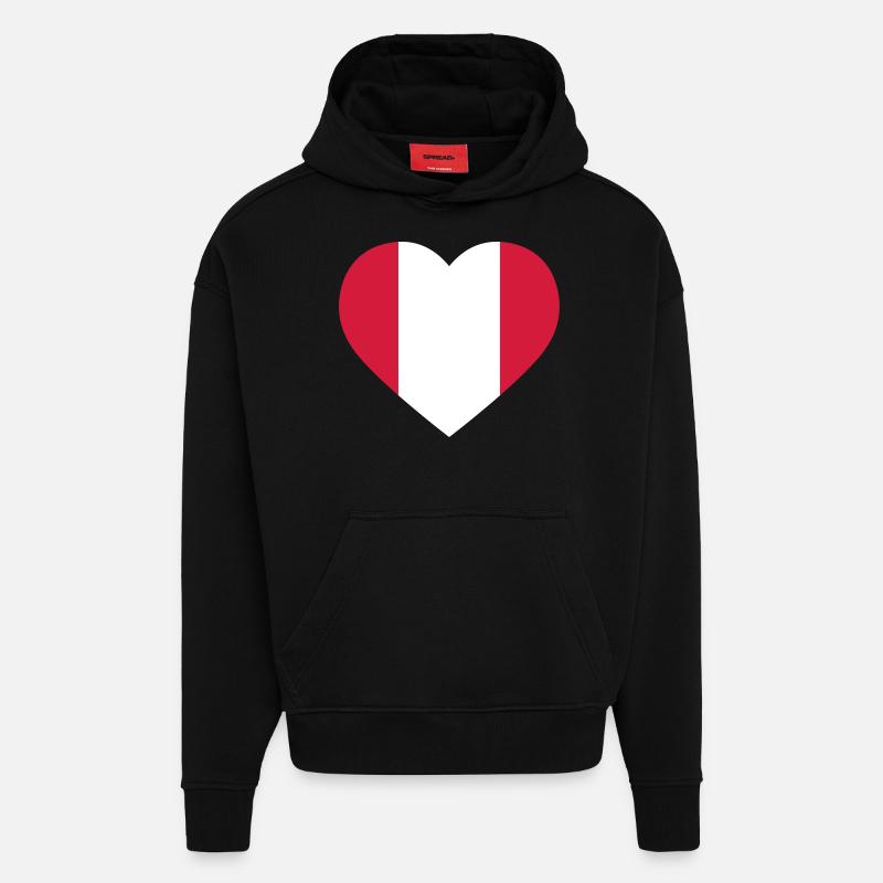 Drapeau Coeur du Pérou - Sweat à capuche bio épais oversize fabriqué en UE - SOLID BLACK