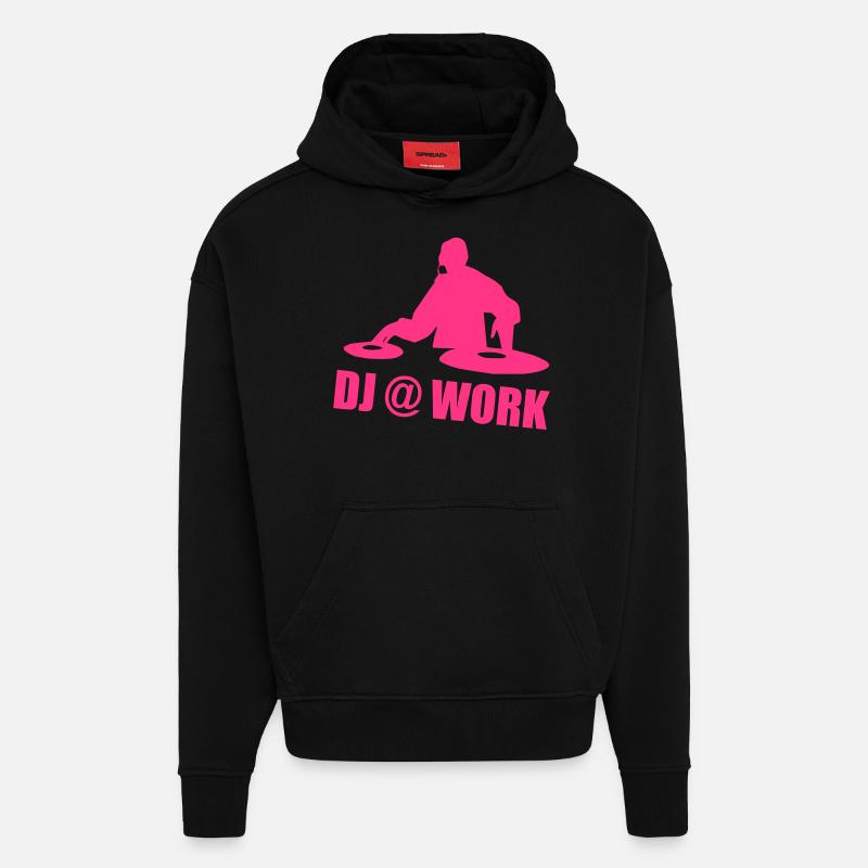 DJ @ Work - Sweat à capuche bio épais oversize fabriqué en UE - SOLID BLACK