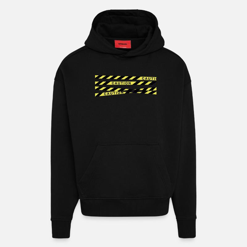 caution_f2 - Sweat à capuche bio épais oversize fabriqué en UE - SOLID BLACK