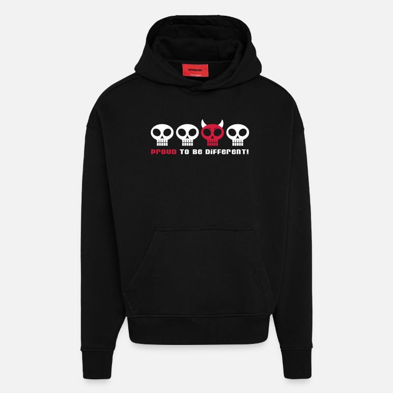 DIFFERENT PUNKY SKULLS - 2C - Hoodie- made by SPREAD  - SOLID BLACK