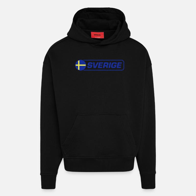Suède Drapeau Sverige - Sweat à capuche bio épais oversize fabriqué en UE - SOLID BLACK
