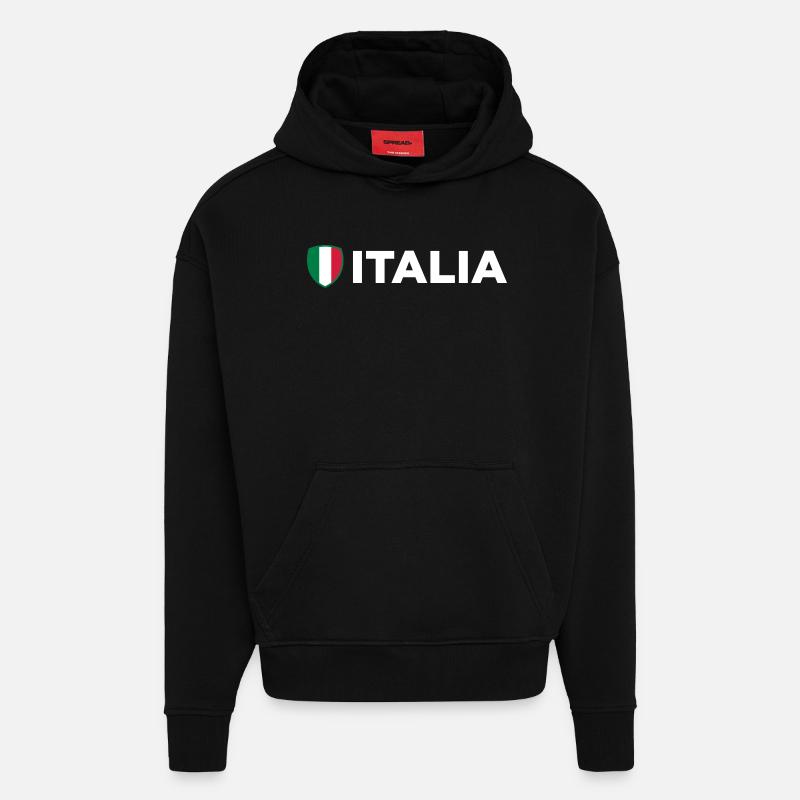 Drapeau national d'Italie - Sweat à capuche bio épais oversize fabriqué en UE - SOLID BLACK