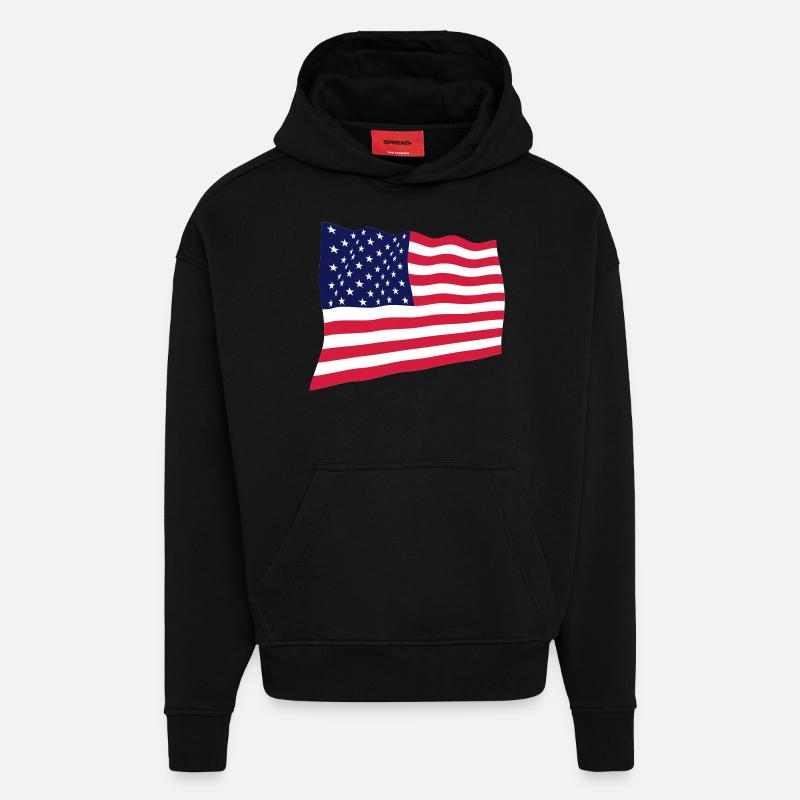 Etats-Unis - drapeau - Sweat à capuche bio épais oversize fabriqué en UE - SOLID BLACK