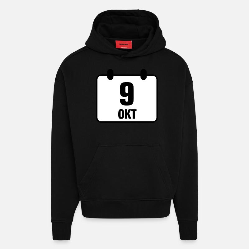 9 octobre anniversaire anniversaire 2c - Sweat à capuche bio épais oversize fabriqué en UE - SOLID BLACK