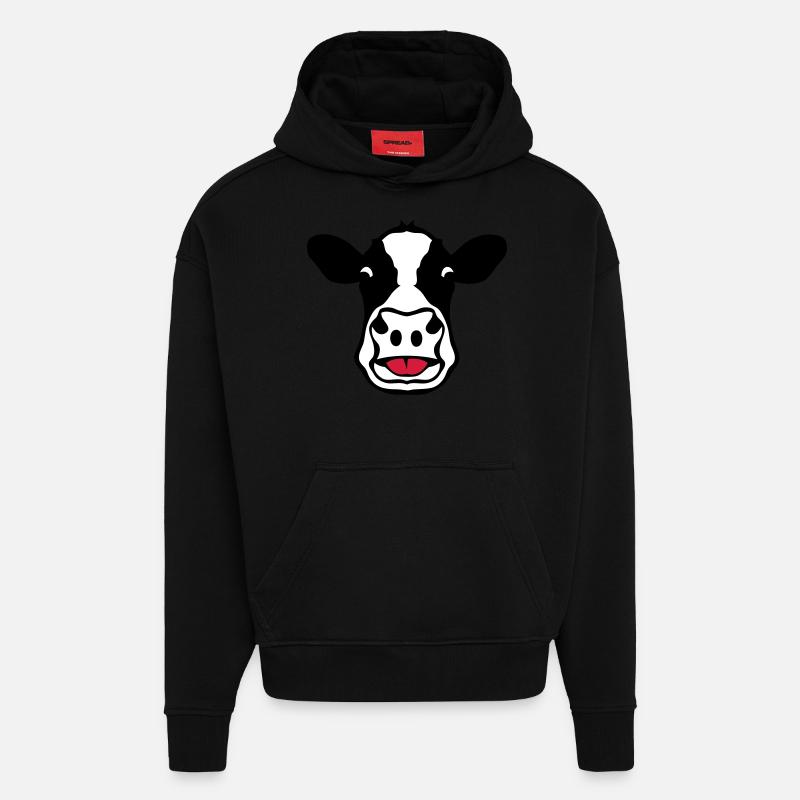vache tire langue cow 18 - Sweat à capuche bio épais oversize fabriqué en UE - SOLID BLACK