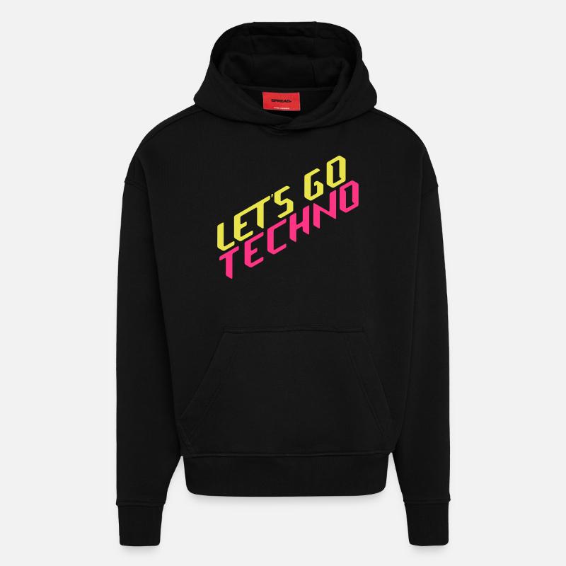 let's go techno - Sweat à capuche bio épais oversize fabriqué en UE - SOLID BLACK