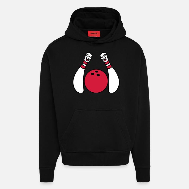 2 Cheeky Comic Bowling Pins - Sweat à capuche bio épais oversize fabriqué en UE - SOLID BLACK